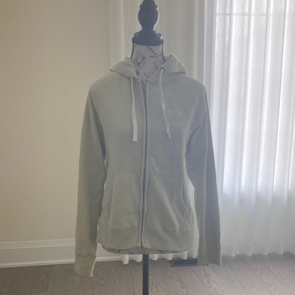 Roots Light Sage Zip-Up Hoodie with Drawstring Hood